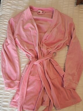 Light Pink Velour Wrap Robe with Embroidered Logo Sexy Little Robe.
